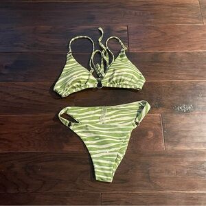 Green Zebra Print Bikini Set